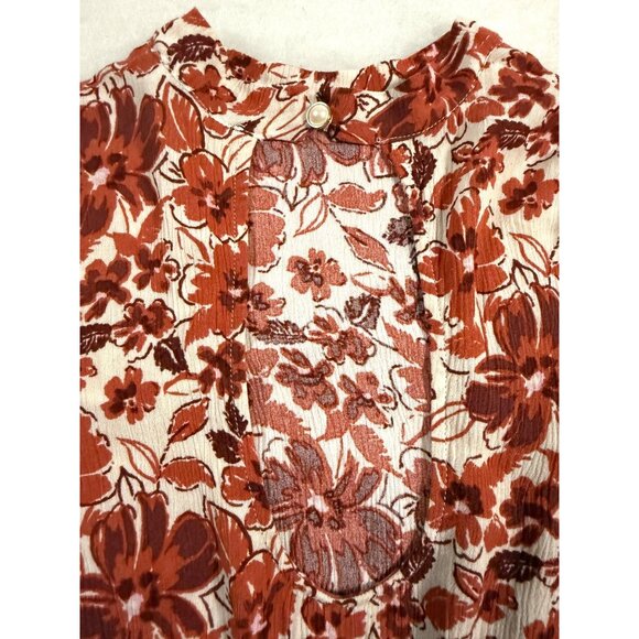Floral Bell Sleeve Blouse S Andrée By Unit Open Back Rust Orange Cottage Fairy - Picture 7 of 11